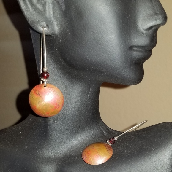 Earrings in Silver Garnet & Copper - Picture 1 of 2